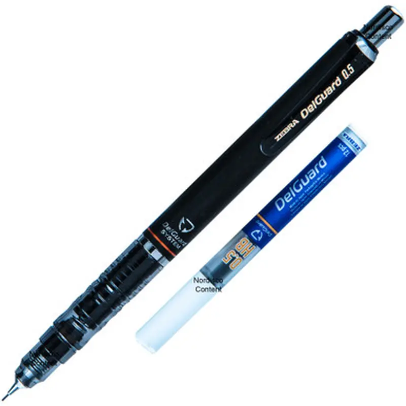 Zebra DelGuard 0.5 58611 Mechanical Pencil, Black Barrel, With Tube of HB Lead