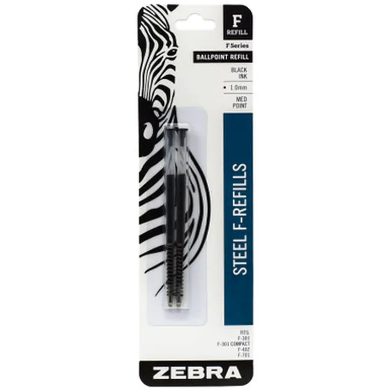 Zebra Pen Refills 85412 for F-301, F-402, F-701, 1.0mm Medium, Black Ink, Pack of 2