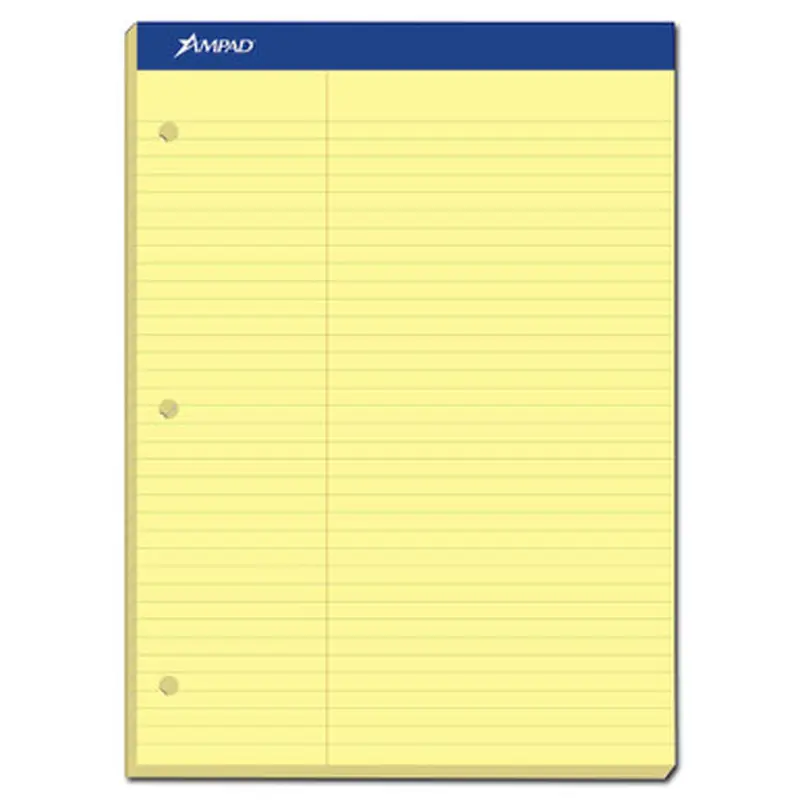 Ampad 20-245 Law Rule 3-Hole Punched Canary Legal Pad, 8.5 x 11.75&quot, 100 Sheets/Pad