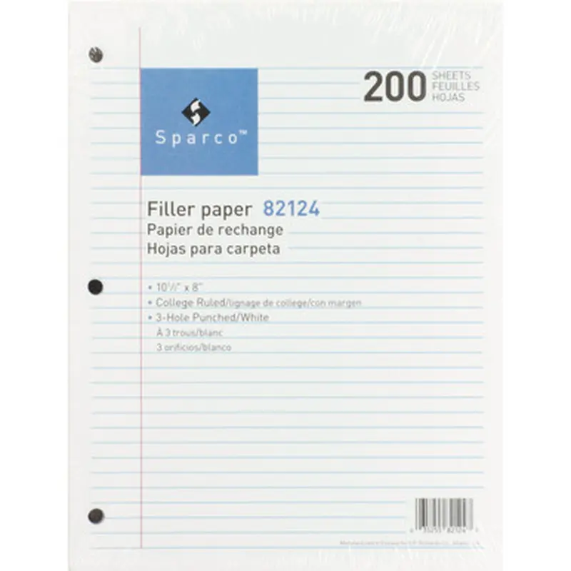Sparco 82124 3-hole Punched Filler Paper