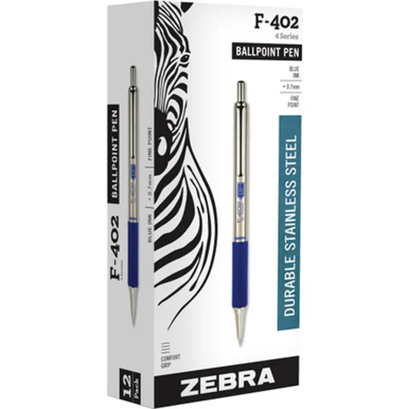 Zebra F-402 29220, 0.7mm Fine Point, Blue Ink Retractable Ballpoint Pen