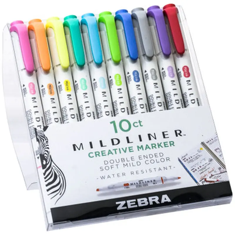 Zebra 78101 Mildliner Double Ended Creative Marker, Mild Ink, 10 Color Set