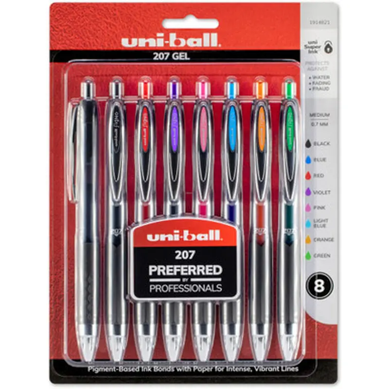 Uniball Signo 207 40110 Gel Pens, 0.7mm Medium Point, 8 Assorted Colors
