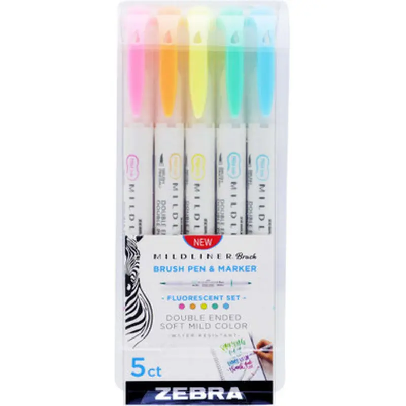 Zebra Pen 79105 Mildliner Brush Double-ended Creative Marker Fluorescent Pack