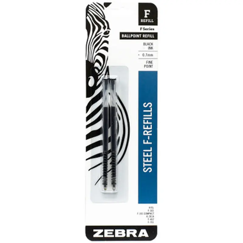 Zebra Pen Refills 85512, for F-301, F-402, F-701, 0.7mm Fine, Black Ink, Pack of 2