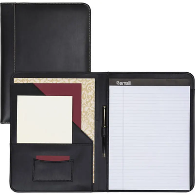 Samsill 71710 Contrast Stitch Black Leather Padfolio