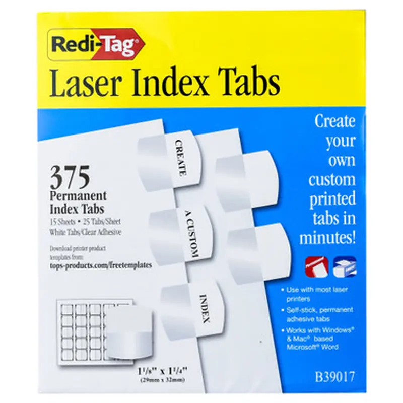 Redi-Tag 39017 Index Tabs, White, Pack of 375 Tabs