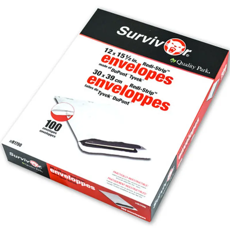 Tyvek Envelopes 12 x 15.5&quot Quality Park R1790 Survivor, Plain White, Box of 100