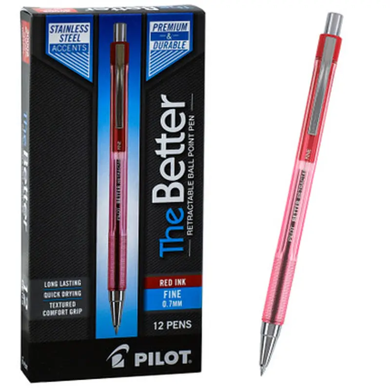 Pilot 30002 Better Retractable Fine 0.7mm  Ballpoint Pen, Red Ink, Box of 12