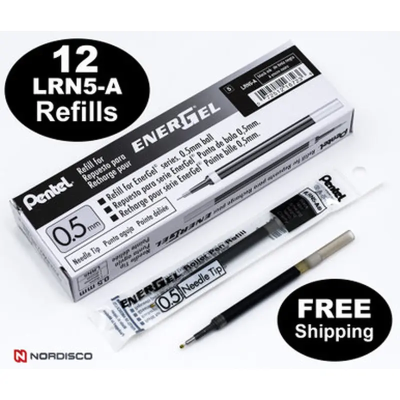 Pentel LRN5-A EnerGel Refill, 0.5 Needle Tip, Black Liquid Gel Ink, Box of 12, FREE Shipping