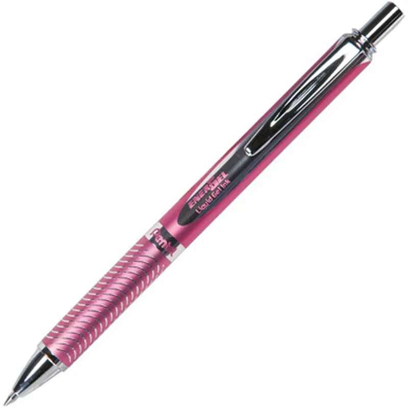 Pentel BL407P-A Energel Alloy RT Liquid Gel Ink Pen, Pink Barrel, 0.7mm Med Point, Black Ink