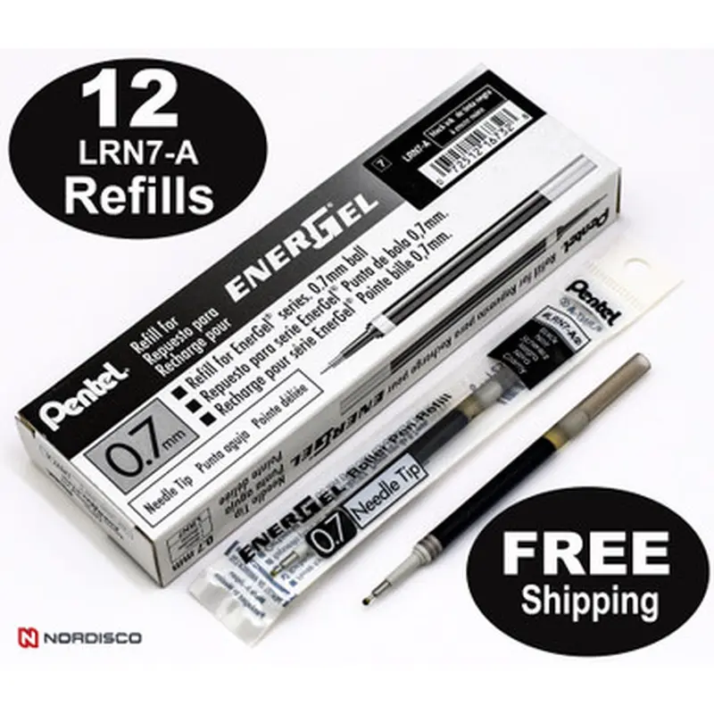 Pentel LRN7-A EnerGel Refill, 0.7 Needle Tip, Black Liquid Gel Ink, Box of 12, FREE SHIPPING