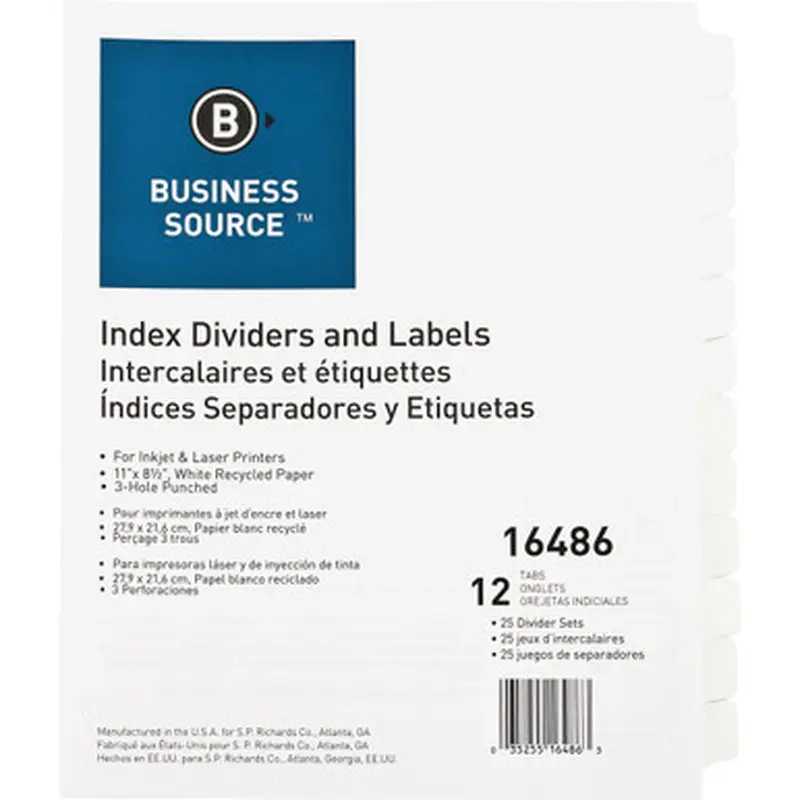 Business Source 16486 Customize 12-Tab Index Dividers