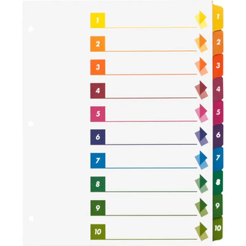 Business Source 21910 Color-coded Table of Contents/Tabs Index Dividers