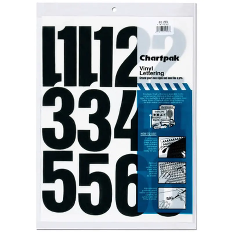 Chartpak 01193 4&quot Black Self-Adhesive Vinyl Numbers