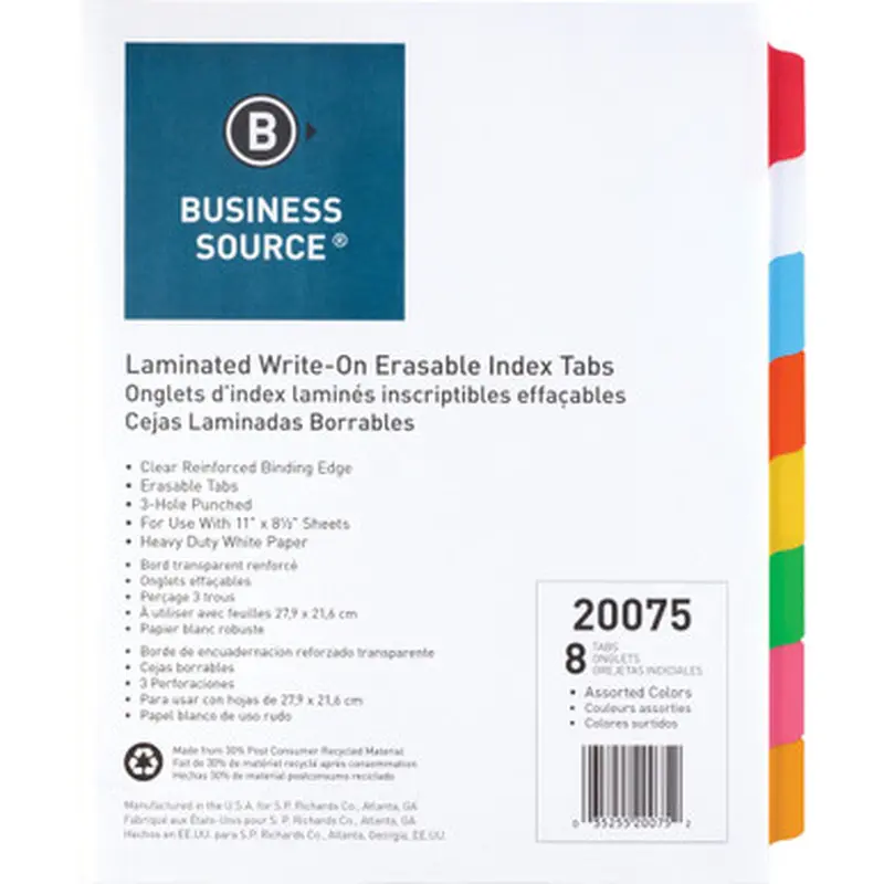 Business Source 20075 Laminated Write-On Tab Indexes