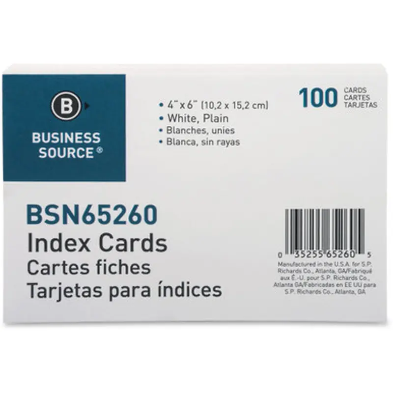 Business Source 65260 Plain Index Cards