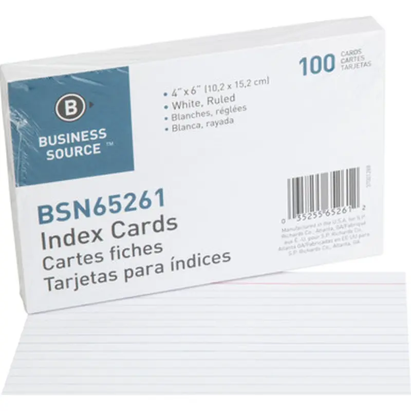 Business Source 65261 Ruled White Index Cards