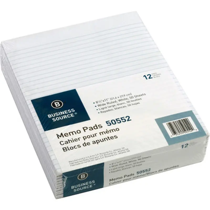 Business Source 50552 Glued Top Ruled Memo Pads - Letter