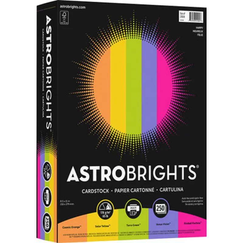 Astrobrights 21004 Colored Cardstock - &quotHappy&quot 5-Color Assortment