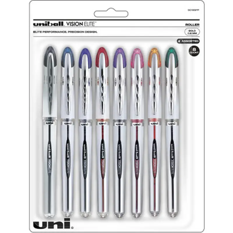 uni-ball 90199PP Vision Elite Rollerball Pen Assorted Color 8-Pack