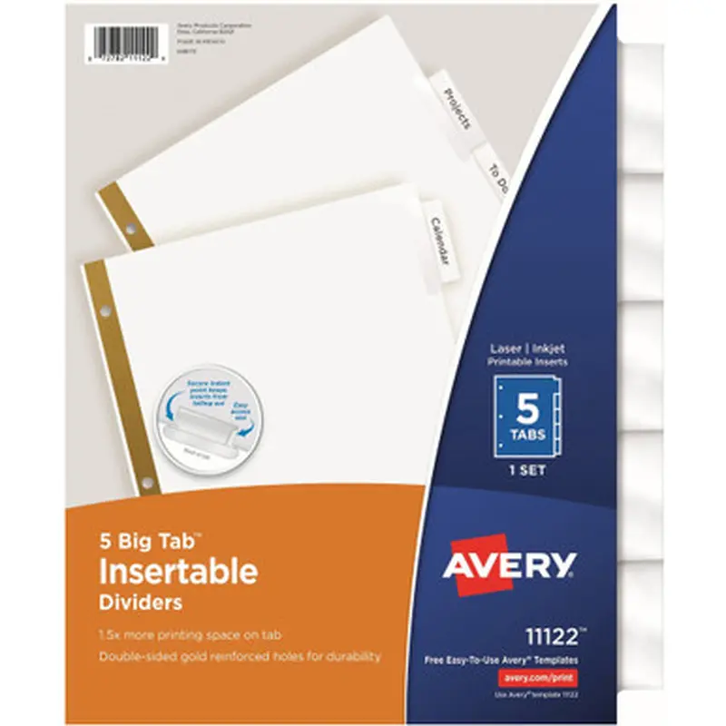 Avery WI2135C Big Tab Insertable Dividers - Reinforced Gold Edge