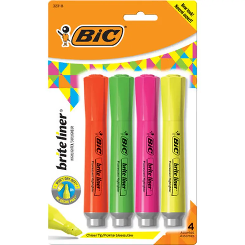 BIC BLMGP41-AST Brite Liner Fluorescent Highlighters