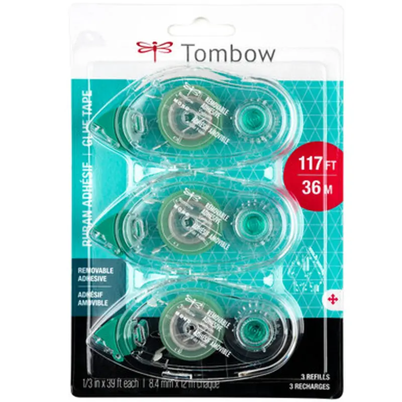 Tombow Mono Removable Adhesive Refill 62209, 1/3&quot x 39&#039, Pack of 3 Refills