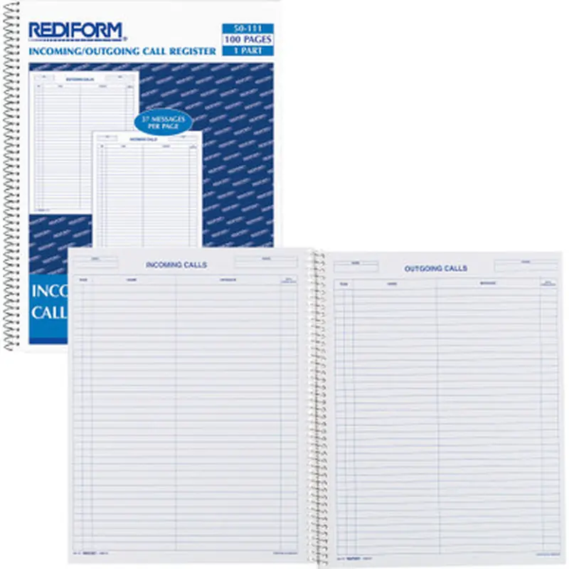 Rediform 50111 Incoming/Outgoing Call Register Book