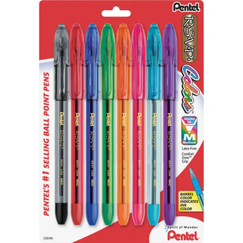 Pentel BK91CRBP8M R.S.V.P. Multi Pack Stick Ballpoint Pens