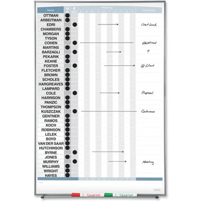 Quartet 33705 Matrix 36-employee In/Out Board