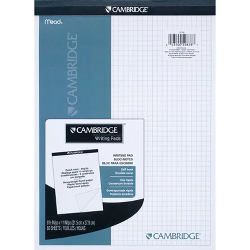 Mead 59878 Quad Ruled Stiff - Back Planning Pad - Letter