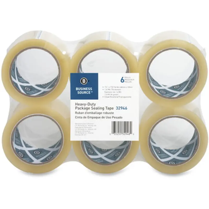 Business Source 32946 Package Sealing Tape, Clear, 1.6 Mil, 1-7/8&quot x 110 Yds., Pack of 6 Rolls