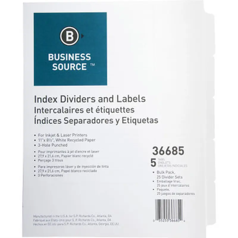 Business Source 36685 Punched Laser Index Dividers