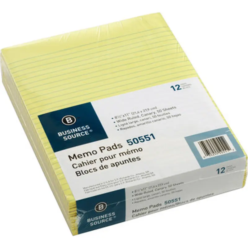 Business Source 50551 Glued Top Ruled Memo Pads - Letter