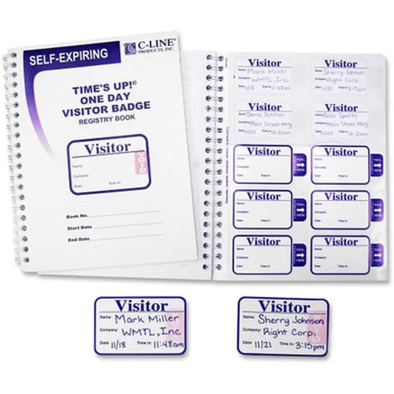 C-Line 97009 Time&#039s Up! Visitor Badges Registry Log Book