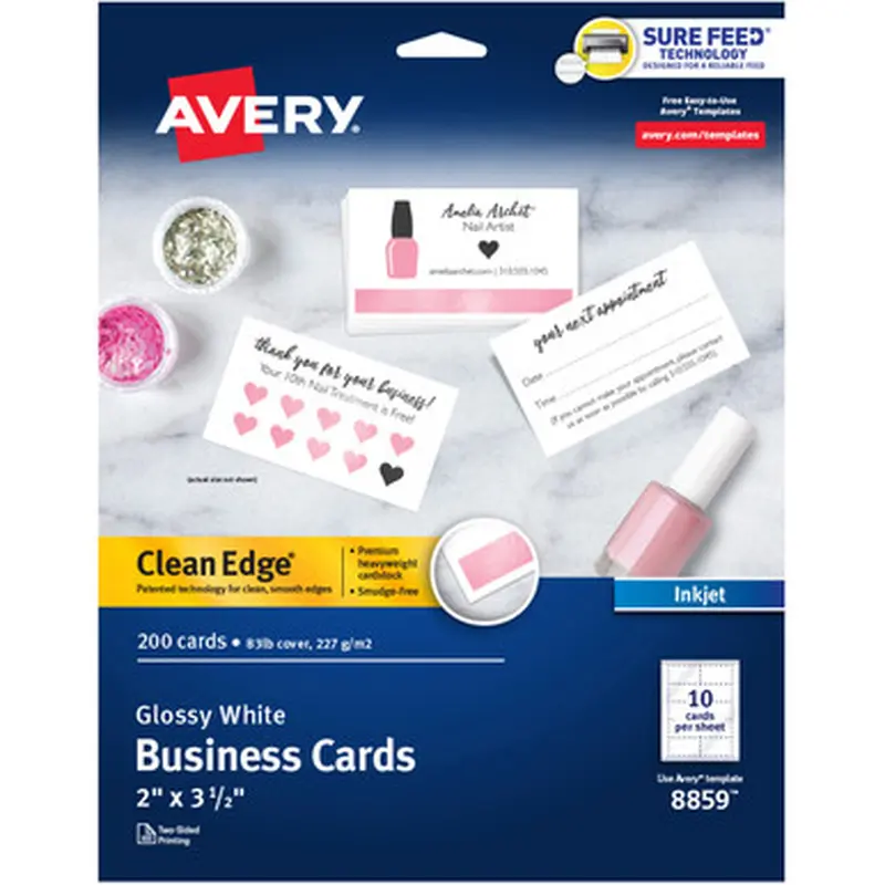Avery 8859 Clean Edge Business Cards -2 -Sided Printing