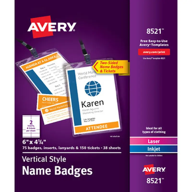 Avery 8521 Vertical Name Badges &amp Tickets