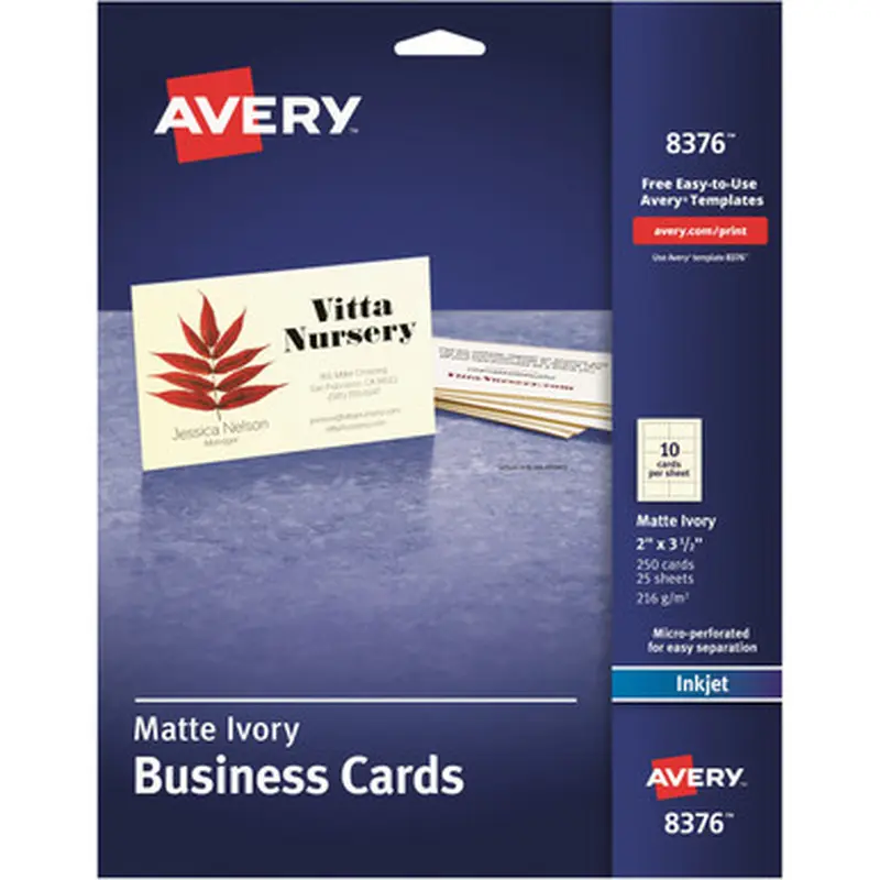 Avery 8376 2&quot x 3.5&quot Ivory Business Cards, Sure Feed(TM), 250 (8376)