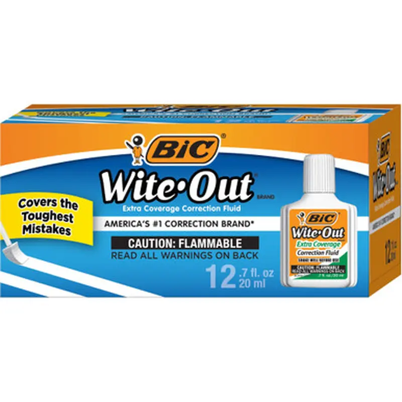 BIC WOFEC12-WHI Extra Coverage Wite-Out Brand Correction Fluid