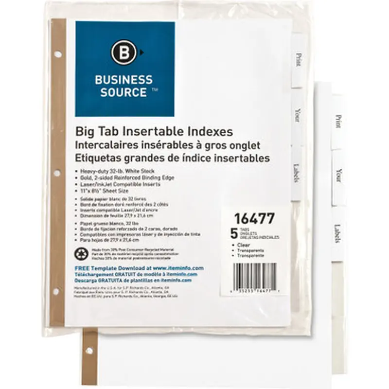 Business Source 16477 Tear-resistant Clear Tab Index Dividers