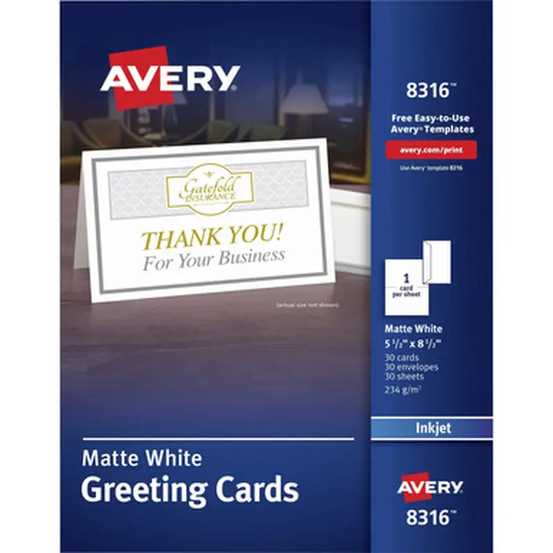 Avery 8316 Half-Fold Greeting Cards, Matte, 5-1/2&quot x 8-1/2&quot , 30 Cards/Envelopes (8316)
