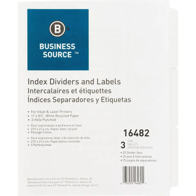 Business Source 16482 3-Hole Punched Laser Index Tabs