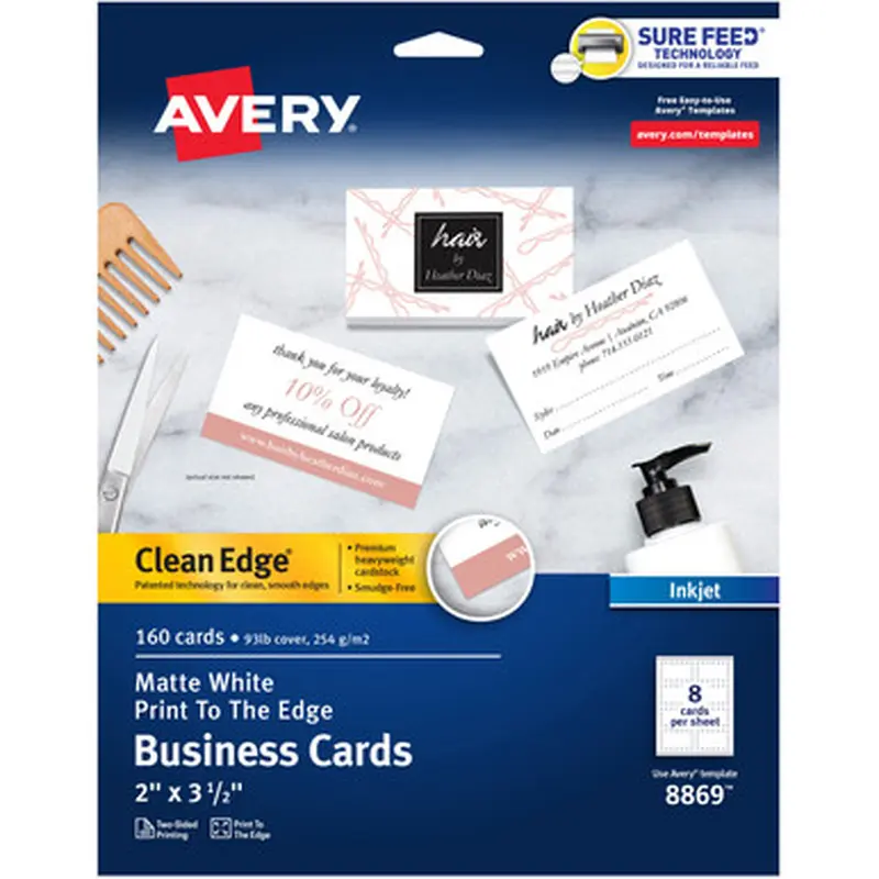 Avery 8869 Clean Edge Business Cards -2 -Sided Printing