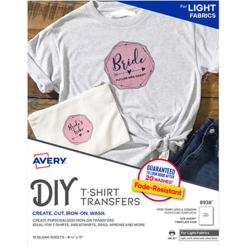 Avery 8938 Heat Transfers for Light Fabric, 8.5&quot x 11&quot , 18 Sheets (8938)