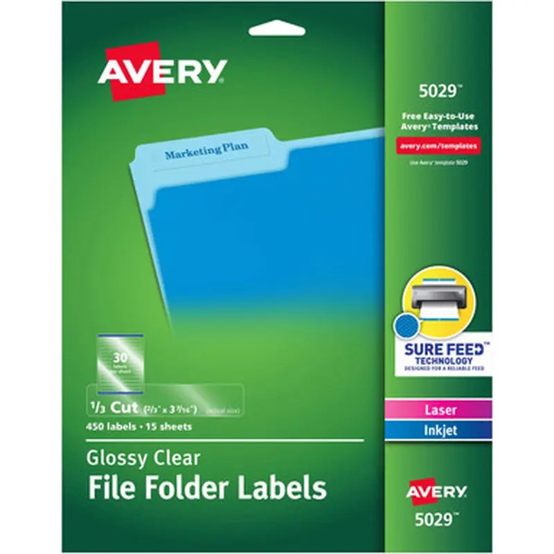 Avery 5029 Clear Top Tab Filing Labels