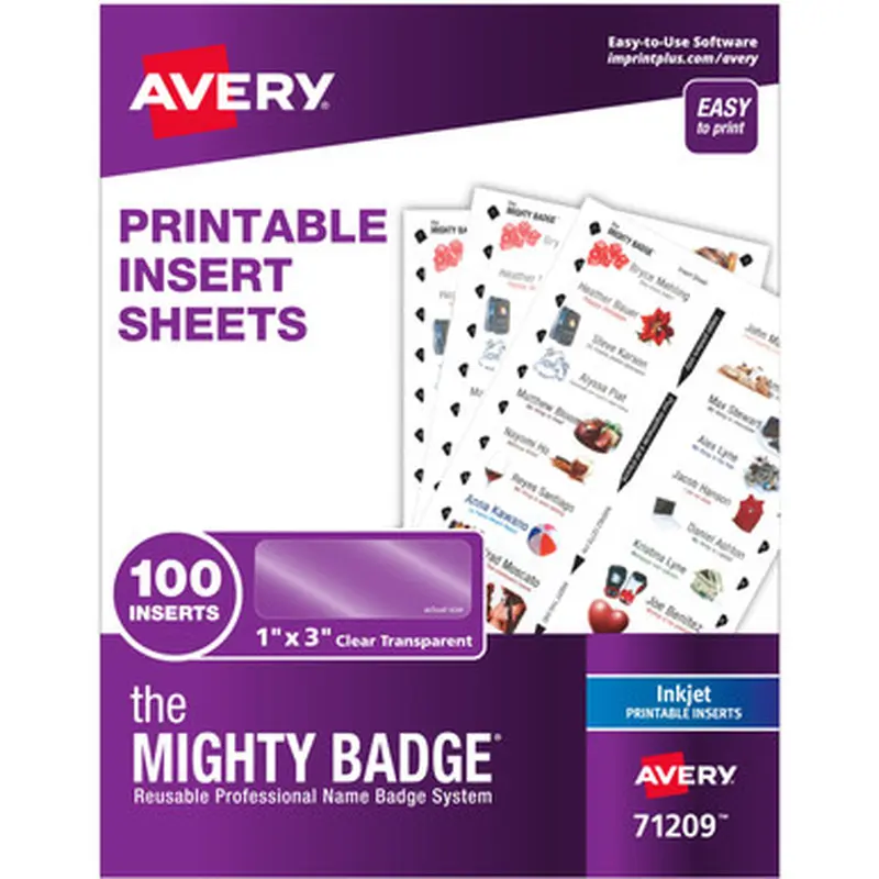 The Mighty Badge 71209 The Mighty Badge Printable Insert Sheets, 100 Clear Inserts, Inkjet