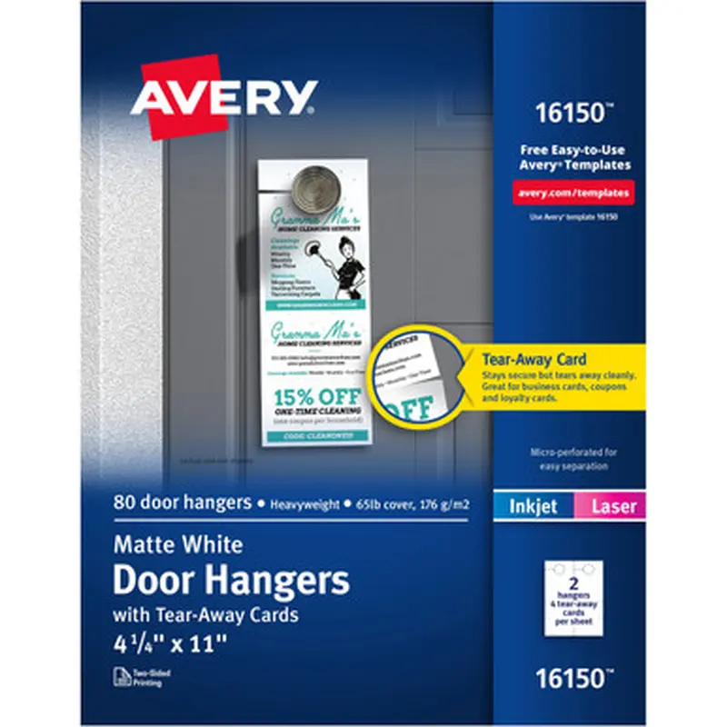 Avery 16150 Door Hanger with Tearaway Cards, Uncoated - Two-Sided Printing