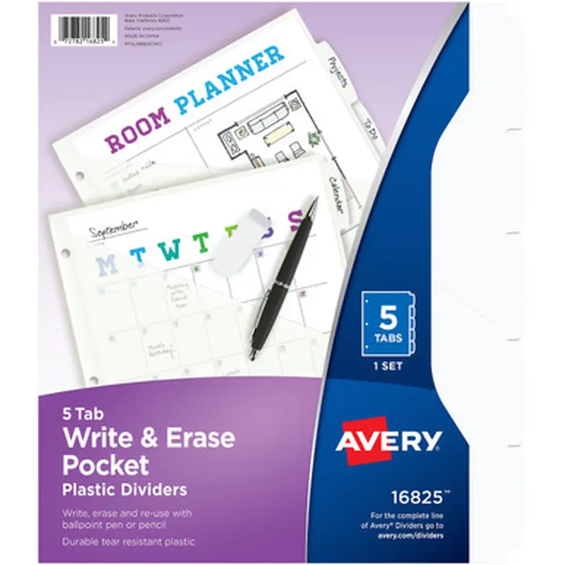 Avery 16825 Write &amp Erase Pocket Plastic Dividers