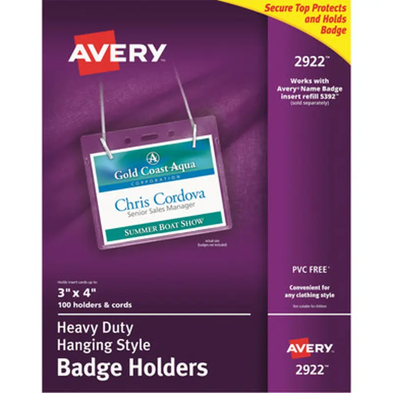 Avery 2922 Heavy-Duty Clear Hanging Style Badge Holders